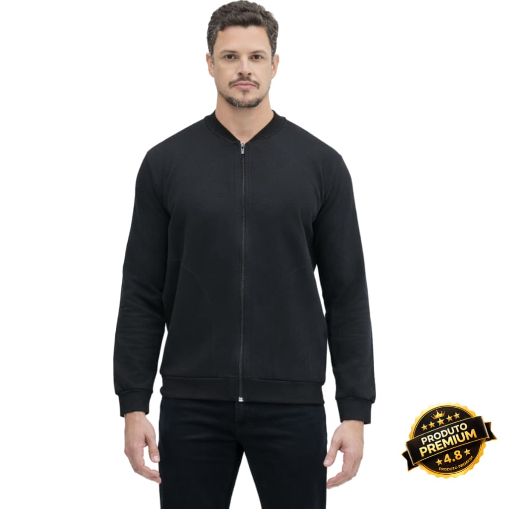 Jaqueta Masculina Moletom Sem Capuz com Zíper Algodão Premium Inverno e Meia Estação