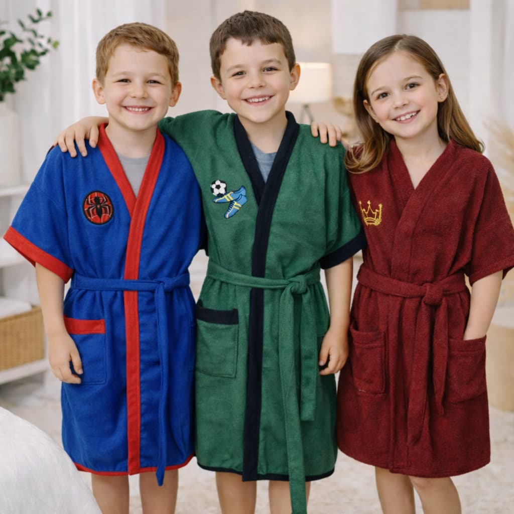 Roupão Infantil Juvenil Adolescente Personagens Tecido Felpudo e Atoalhado com Bolso e Bordado