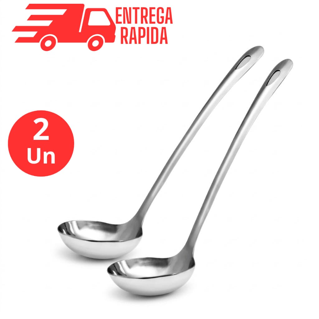 kit 2 Concha de Sopa Feijão Caldos Aço Inoxidável Maciço Resistente Utensilio de Cozinha Grande 30cm