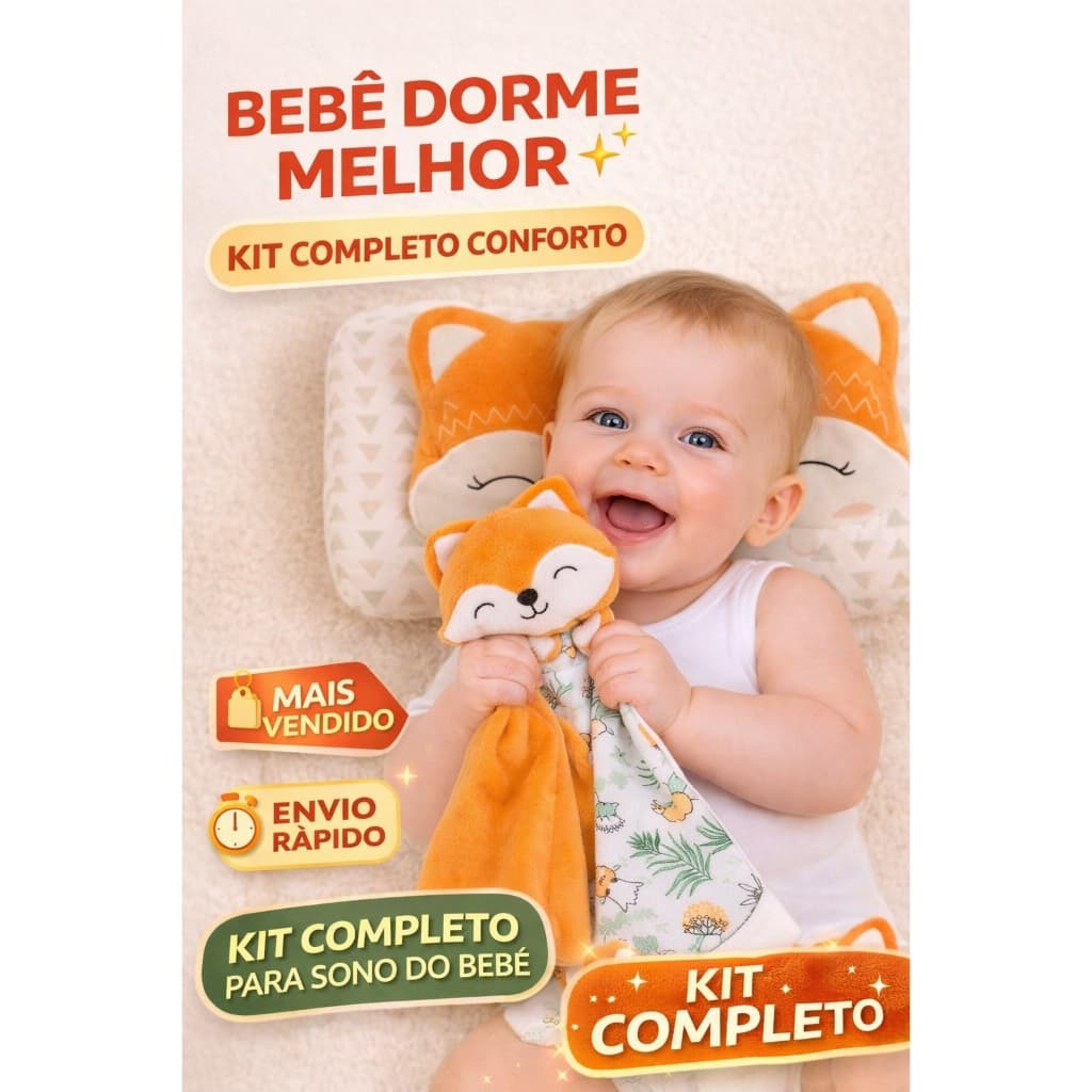 Kit Naninha + Travesseiro Anatômico para Bebê | Naninha Pelúcia | Apoio de Cabeça | Enxoval