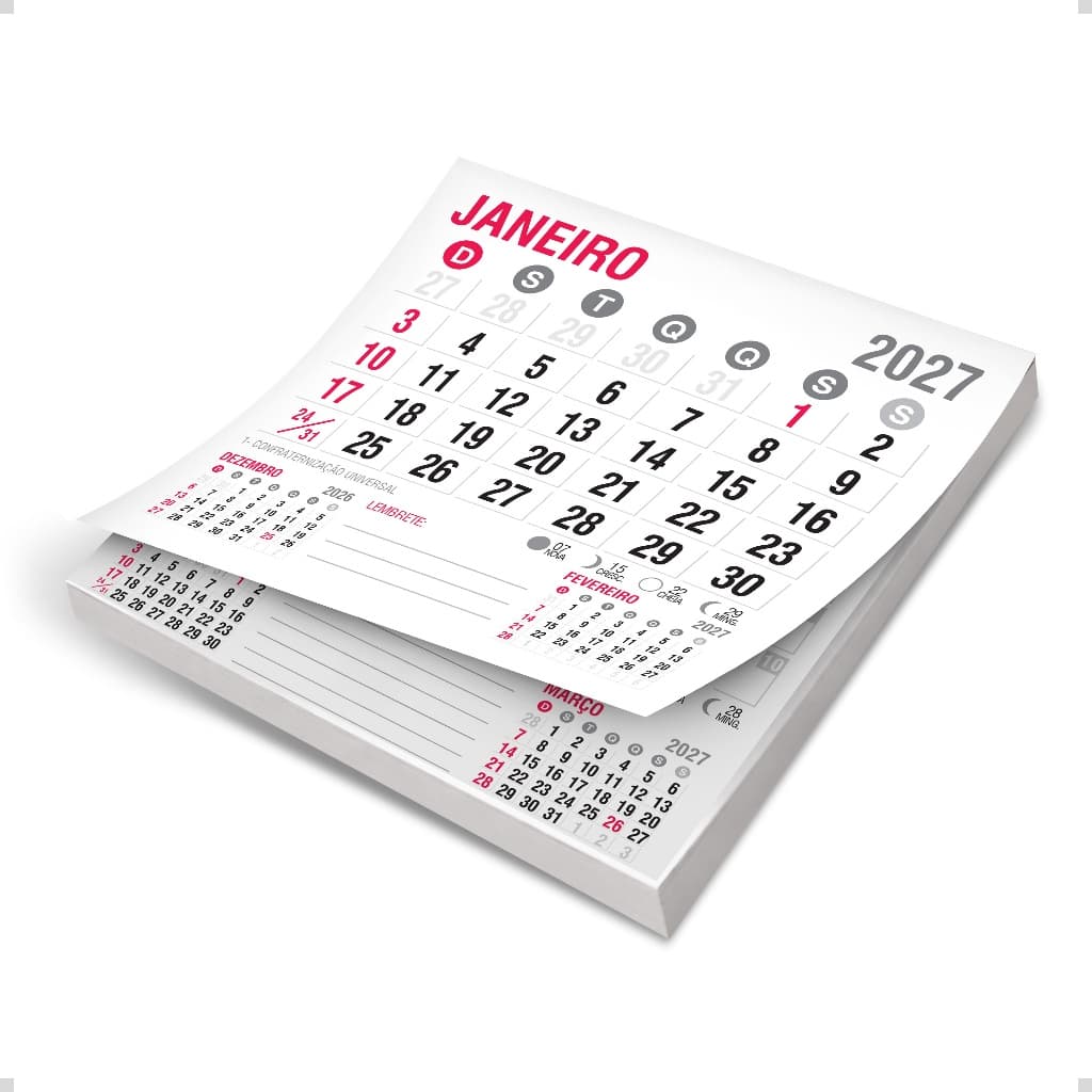 Bloco de Calendário 7,5x6,8 P/ Postal 2027 100/200 Unidades