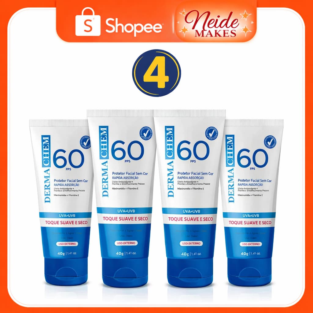 Kit 4 Protetor Solar Rosto FPS60 Toque seco 40g Dermachem