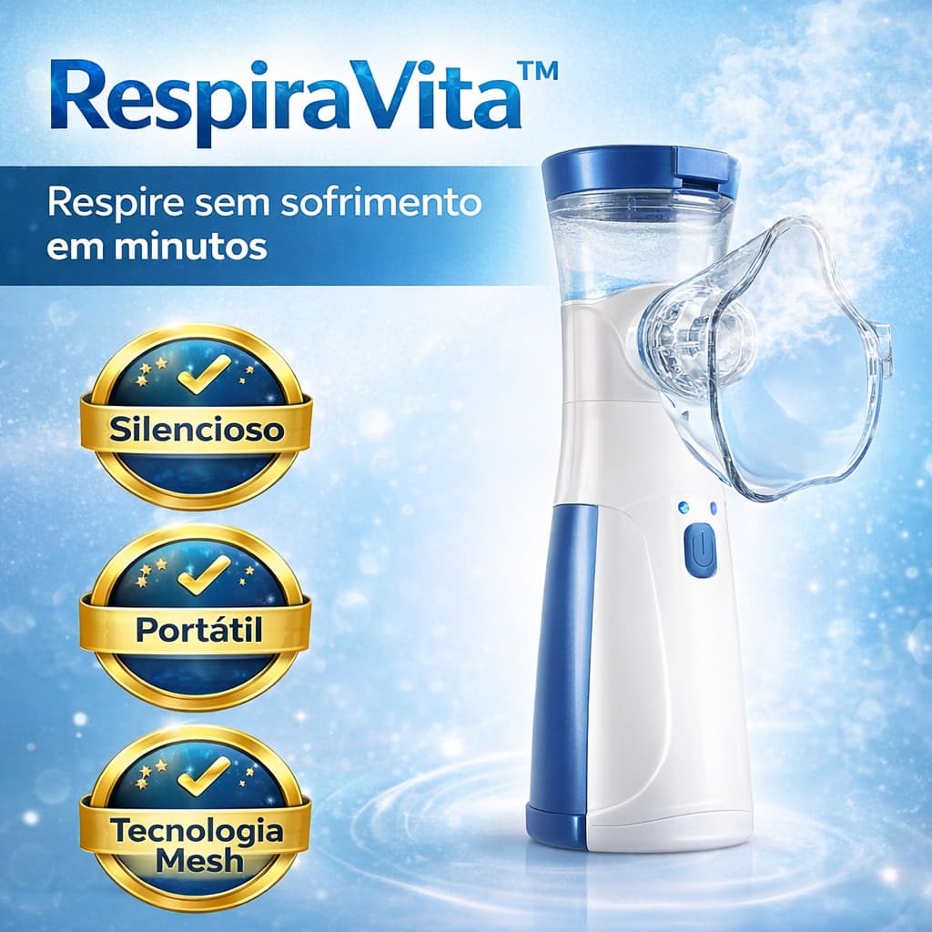 Nebulizador Portátil Silencioso RespiraVita™ Mesh USB Inalador Infantil e Adulto Recarregável Bivolt