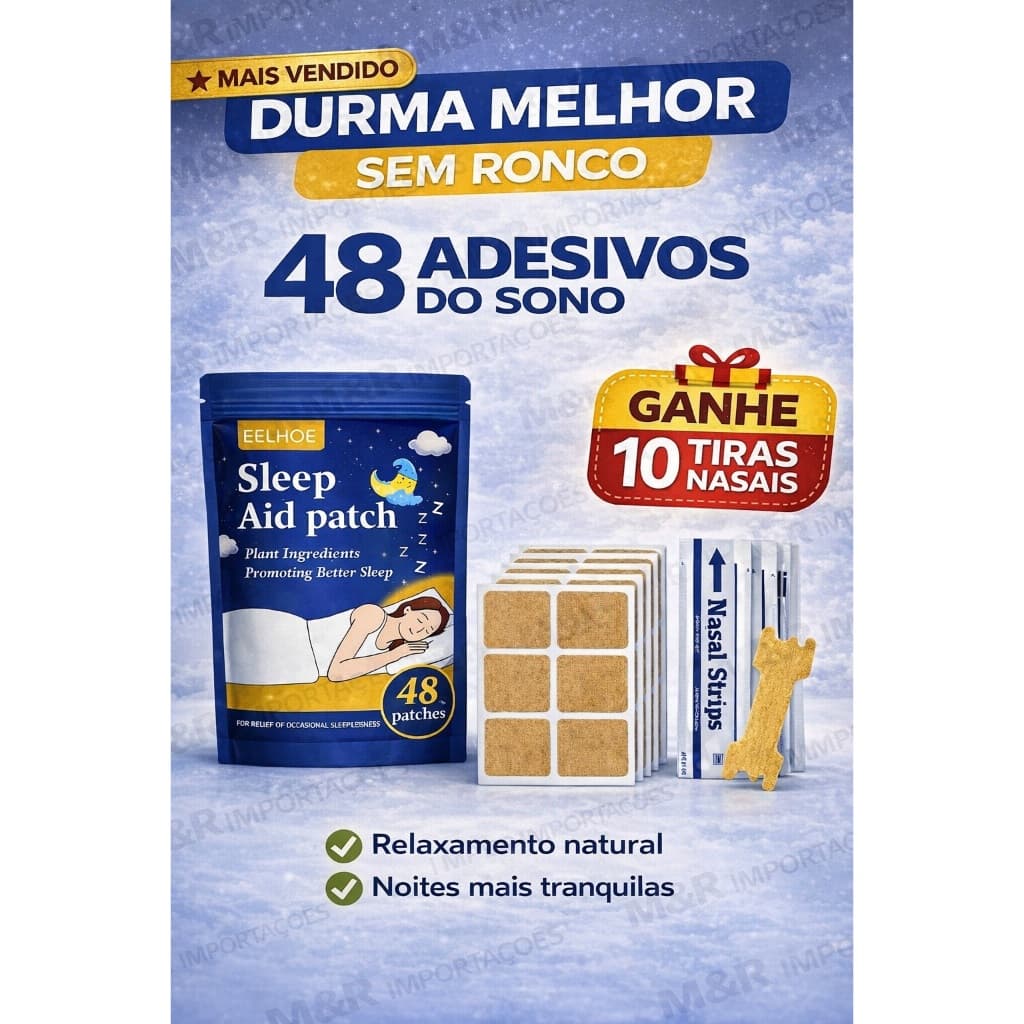 Adesivo Sono Relaxante 48 Un + 10 Tiras Nasais Anti Ronco Grátis | Dormir Melhor