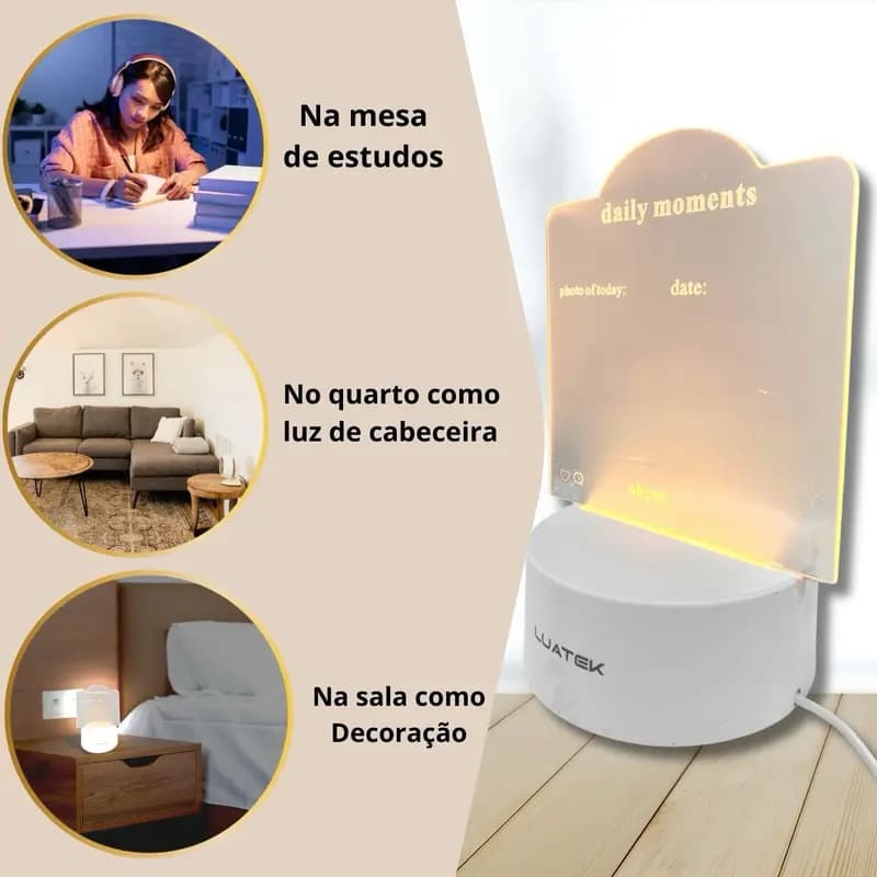 Luminária LED com Lousa 3D Luatek