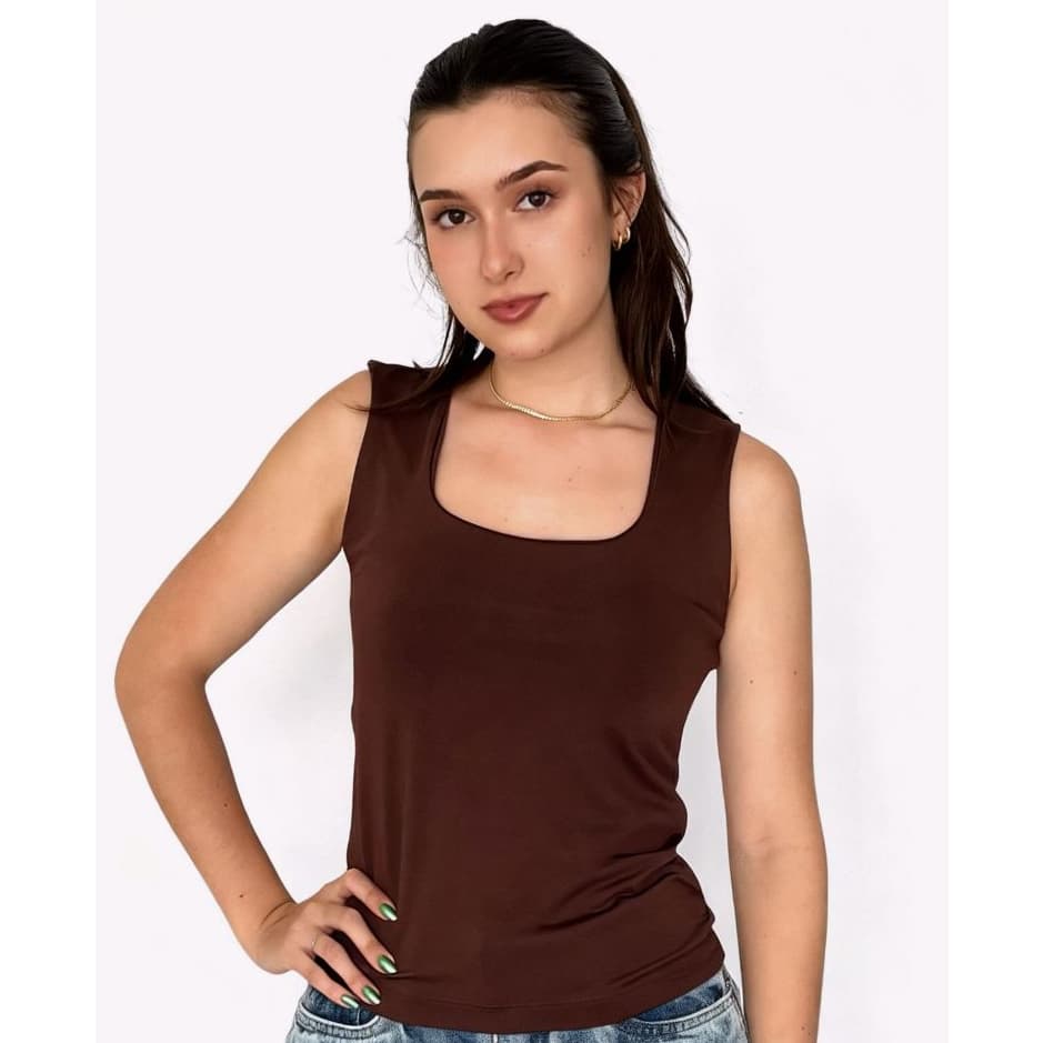 Regata Feminina Decote Quadrado Suplex Básica Verão Top