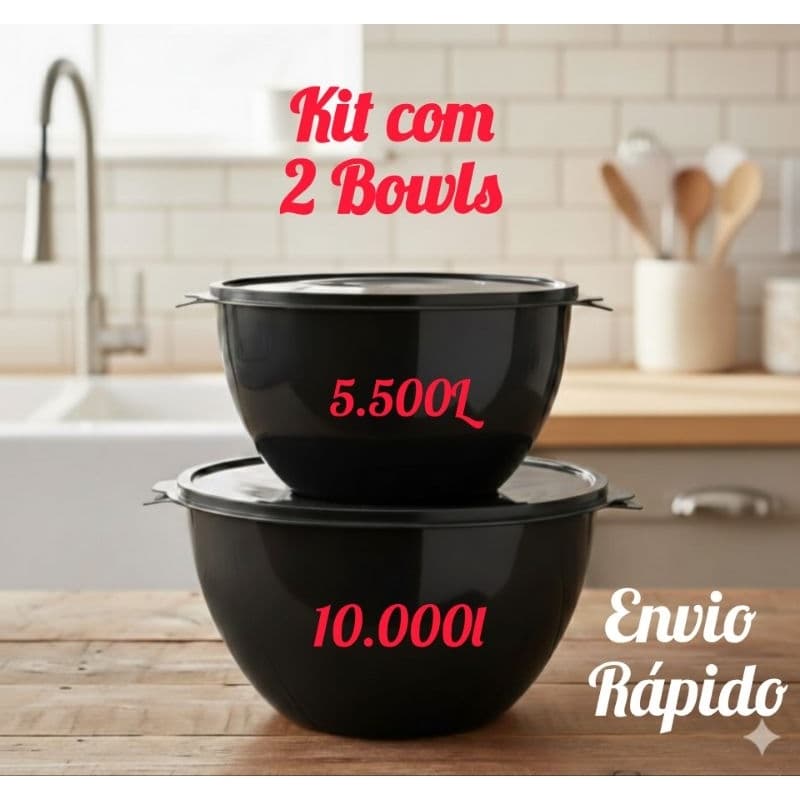 Kit Bowl de  Plástico hermético tigela com 2 Peças  5500 ml e 10000 ml Prático ,Empilhável, BPA‑Free.