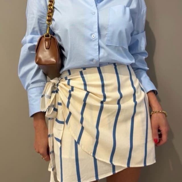 short saia Amarração lateral Feminino em linho alfaiataria Tendência inverno Listrado Casul 2026