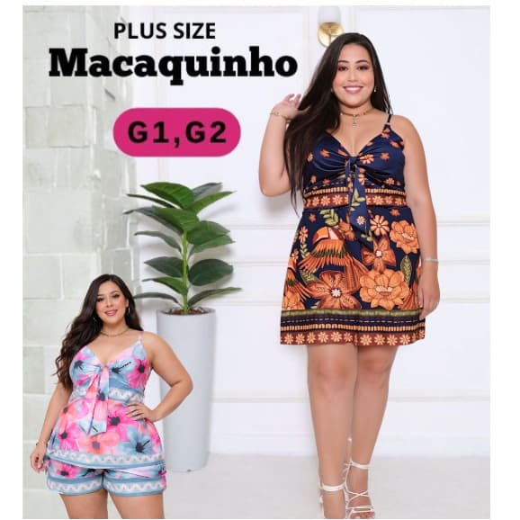 Vestido Macaquinho Plus Size Feminino Short Saia Crepinho Estampado Tendência 2026.