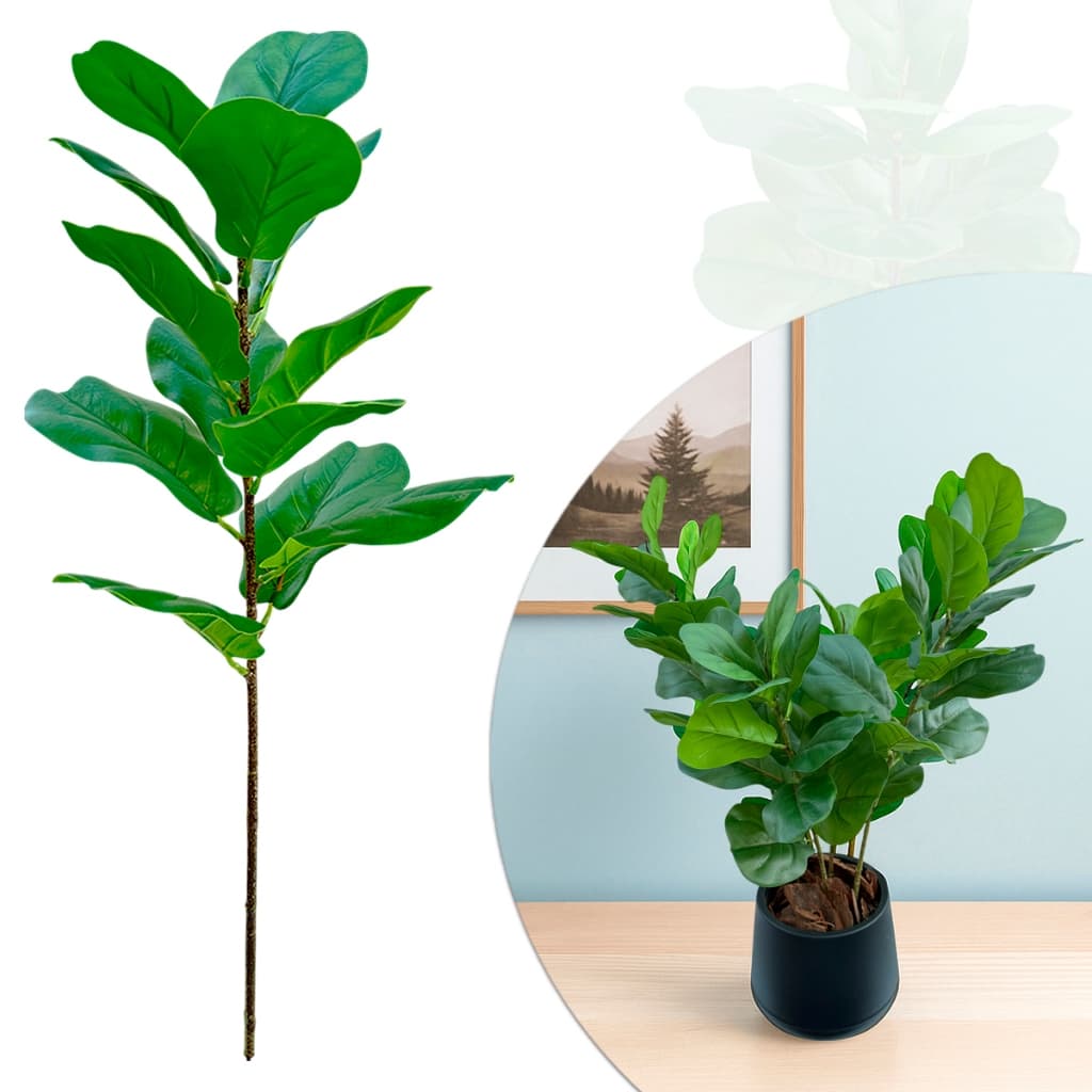 Planta Artificial Fícus Lyrata Jiboia Ramo Haste Galho 13 Folhas 60 CM Realista Decoração Toque Real