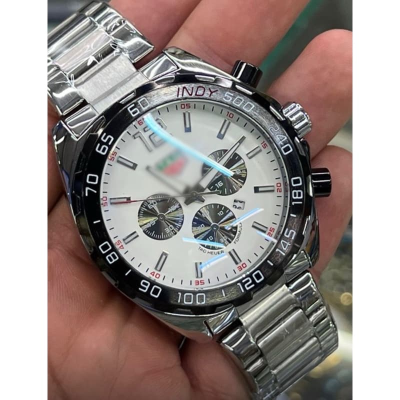 Relógio Masculino Indy 500  Esportivo Prateado com Mostrador Branco a Quartzo