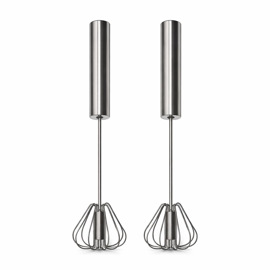 Kit 2 Batedor Manual Giratorio Semi Automatico de Aço Inox Multi Uso para Cozinha