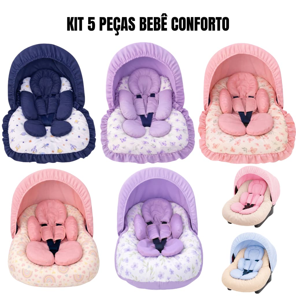 Kit Capa para Bebê Conforto 5 Peças Acolchoado Universal Proteção Total Enxoval Menino Menina