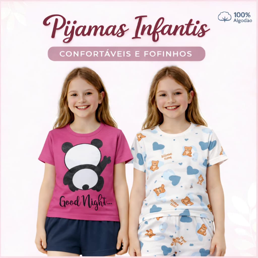 Conjunto Pijama Infantil Menina 100% Algodão Conforto Premium