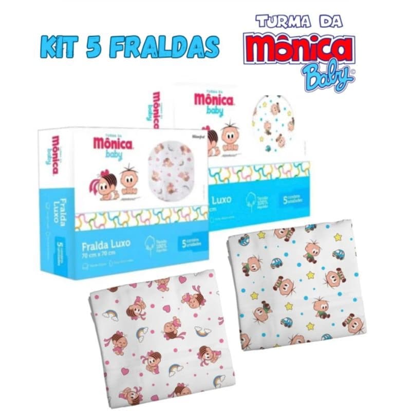 5 Fraldas De Pano Luxo Turma Da Mônica - 5 Unidades - Incomfral