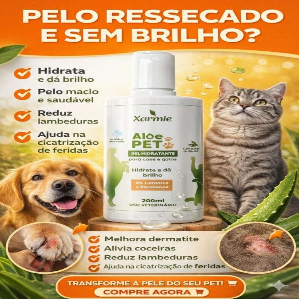 seu pet sem alergias, coceiras, dermatite e pelos mortos, gel  ativo natura de babosa.