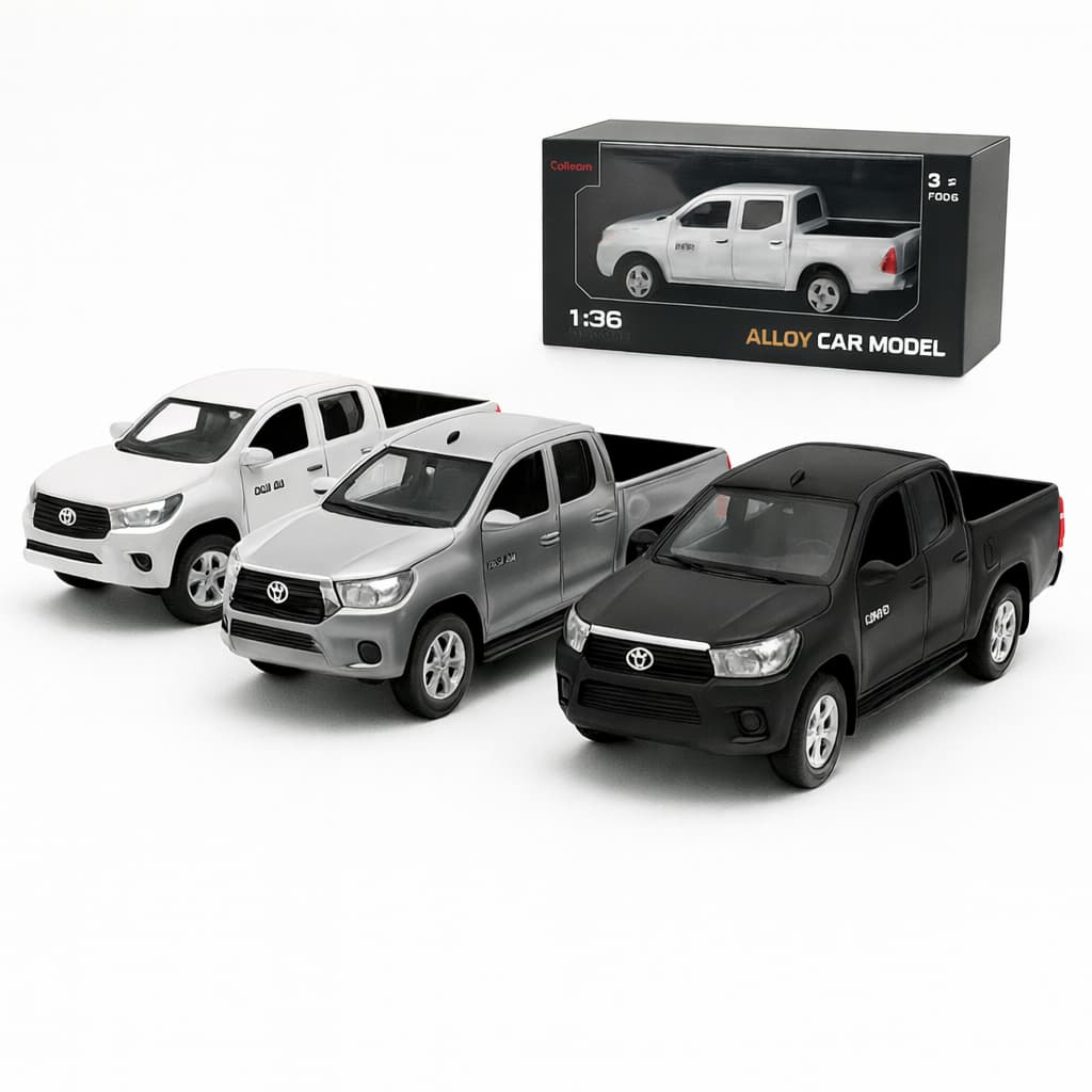 Carro Miniatura na Caixa Som e Luz Toyota Hilux Carrinho Colecionadores Metal 1:36 Novo Bateria