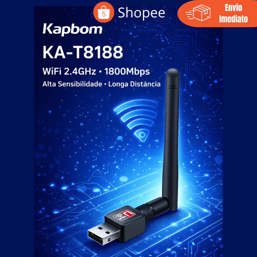 Adaptador WiFi USB Kapbom KA-T8188 - Alta Sensibilidade Longa Distância para PC e Notebook