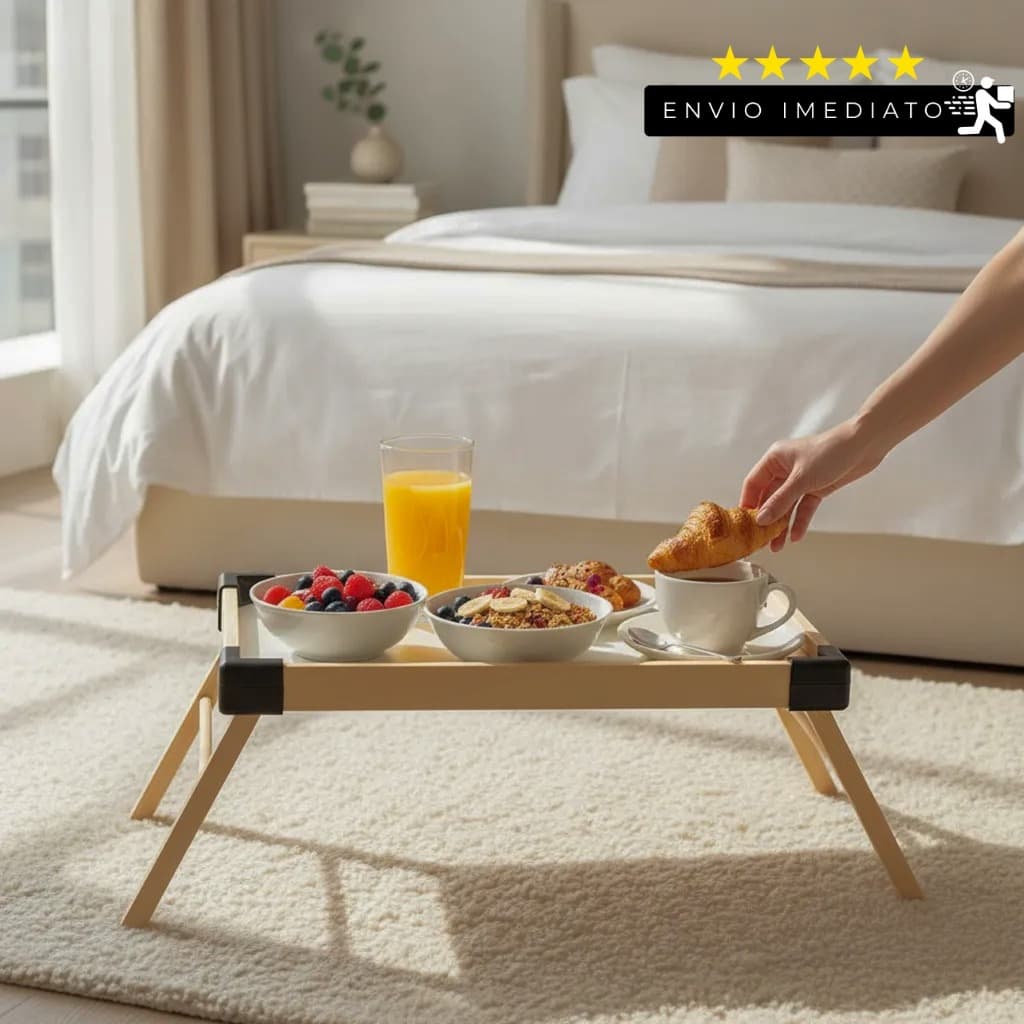 Bandeja Café Da Manhã Na Cama Mesinha Portatil Com Pés Dobravél Em Bambu Alta Qualidade