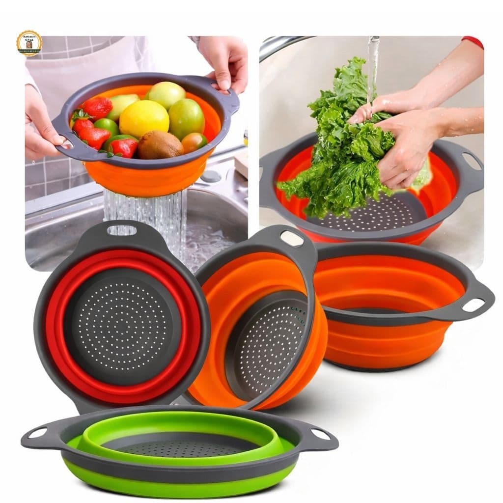 Escorredor De Plástico E Borracha Redondo 24cm Retrátil Multiuso Macarrão Frutas Alimentos