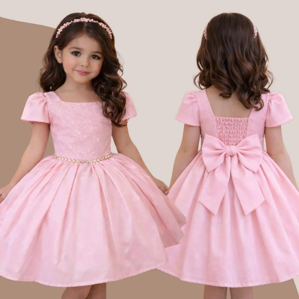 Vestido Infantil Festa Armado Luxo Com Brilho Laço 1 a 8 Anos - PB