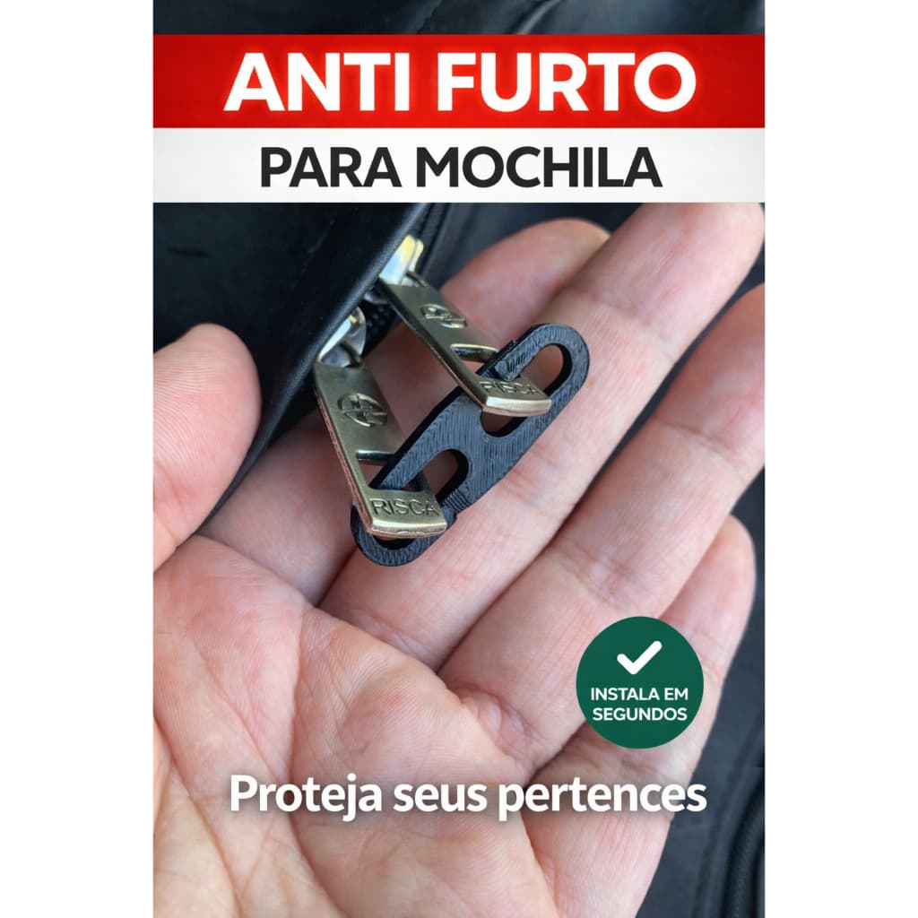 Trava de Zíper Anti Furto Mochila Mala Bolsa Segurança Viagem Discreta