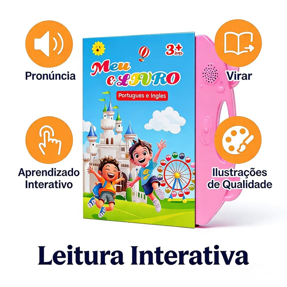 Livro Interativo com Som Infantil Bilingue PT EN  PT EN Brinquedo interativo Educativo Brinquedo Aprimoram compreensão