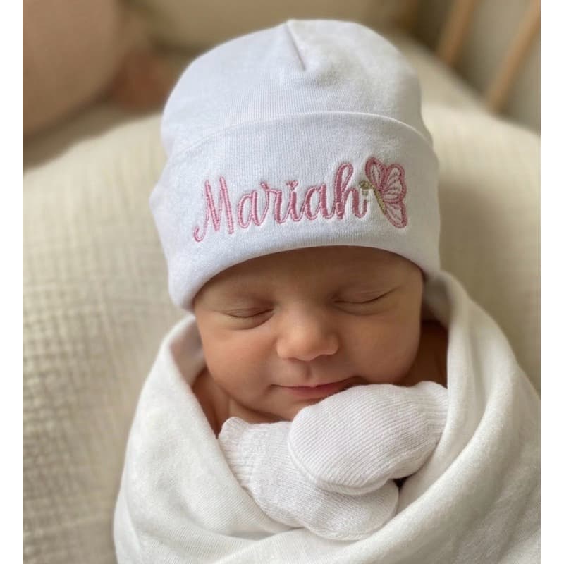 Touca Maternidade Bordada -Rn Com Luvinha Bebê - Recem Nascido, Personalizado