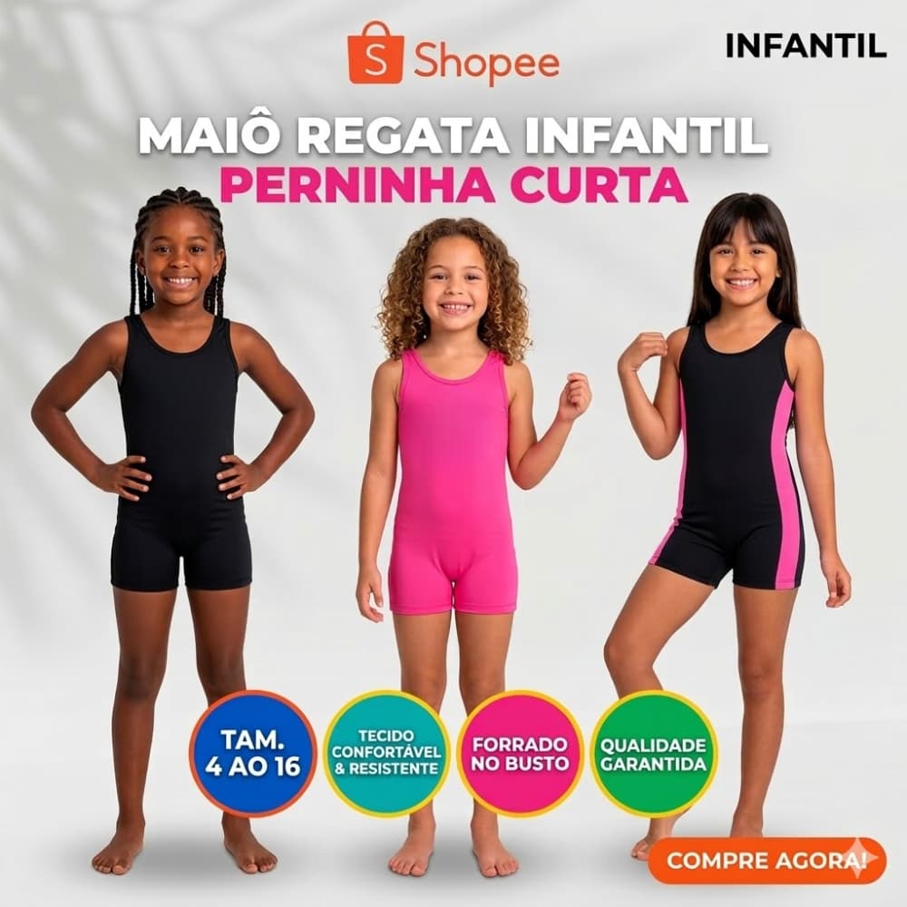 Maiô Infantil Feminino Macaquinho Juvenil Para Natação e Hidroginástica em Suplex + Touca Proteção UV50+ do 4 ao 16