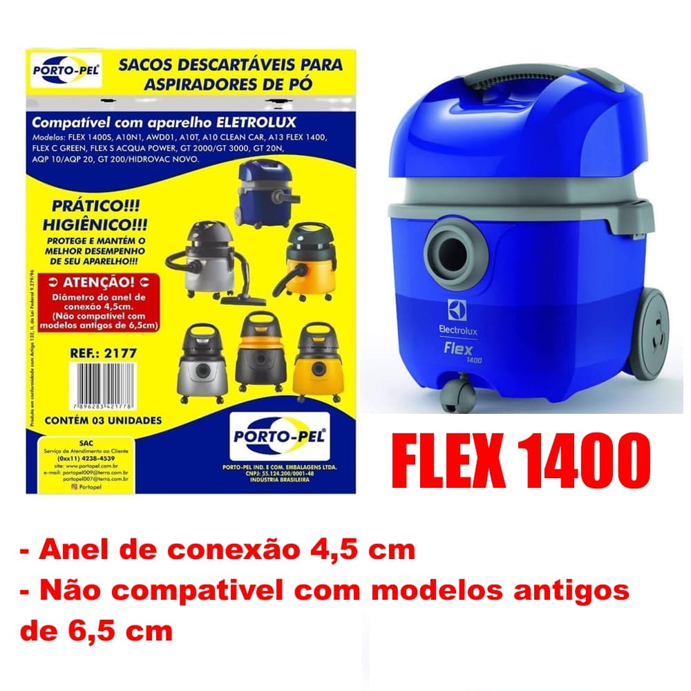 Kit 3 Sacos Aspirador de Pó Electrolux - Flex 1400 (2177)