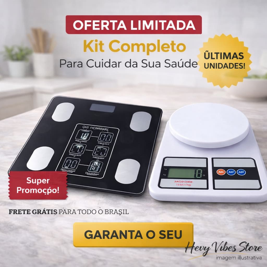 Kit Balança Inteligente Bioimpedância Lançamento Bluetooth 140kg + Balança Digital de Cozinha 10kg Alta Precisã