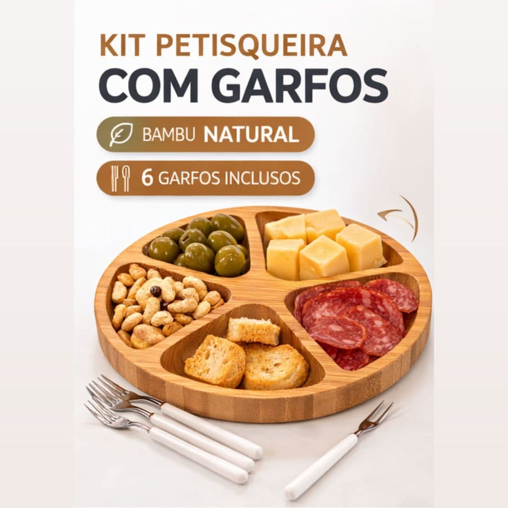 Kit Petisqueira Redonda + 6 Garfos Para Frios Mesa Churrasco Cozinha