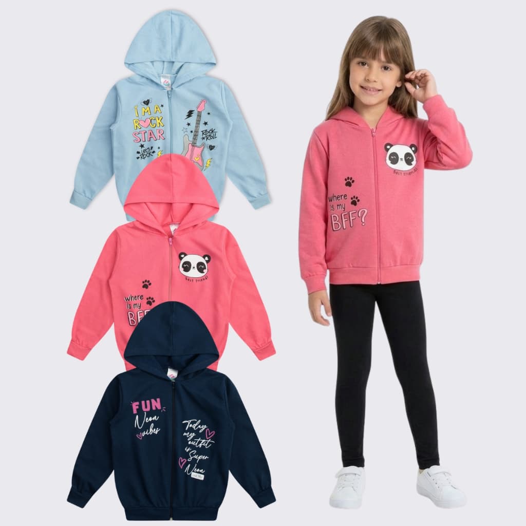 3 Jaquetas Moletom Menina Infantil Juvenil Feminino Ziper Inverno