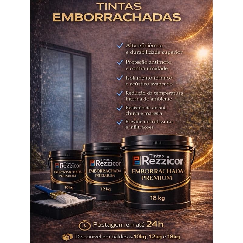 Tinta Emborrachada Impermeável Rezzicor 4kg/18Kg Lavável Sem Cheiro Antimofo Parede - Reboco - Laje Super Proteção