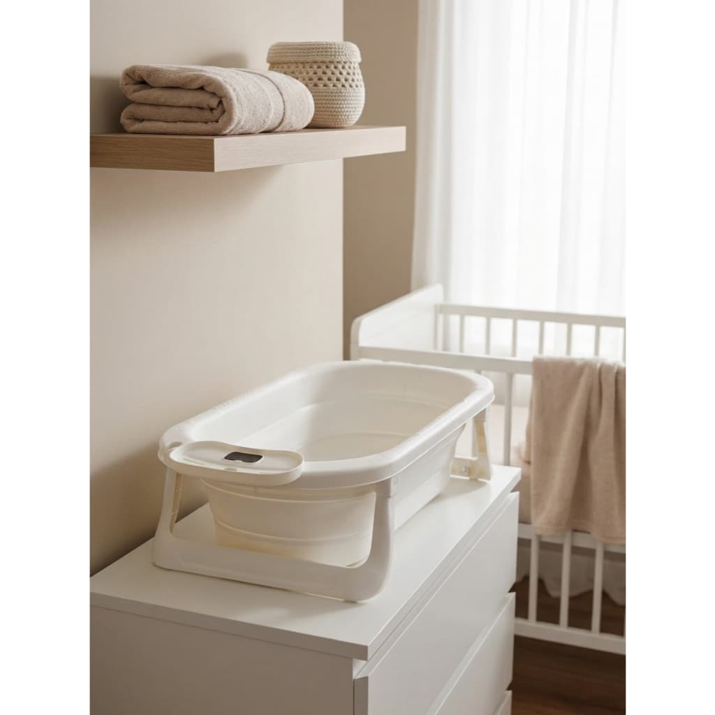 Banheira Bebê Dobrável Silicone 36 Litros Compacta com Termômetro