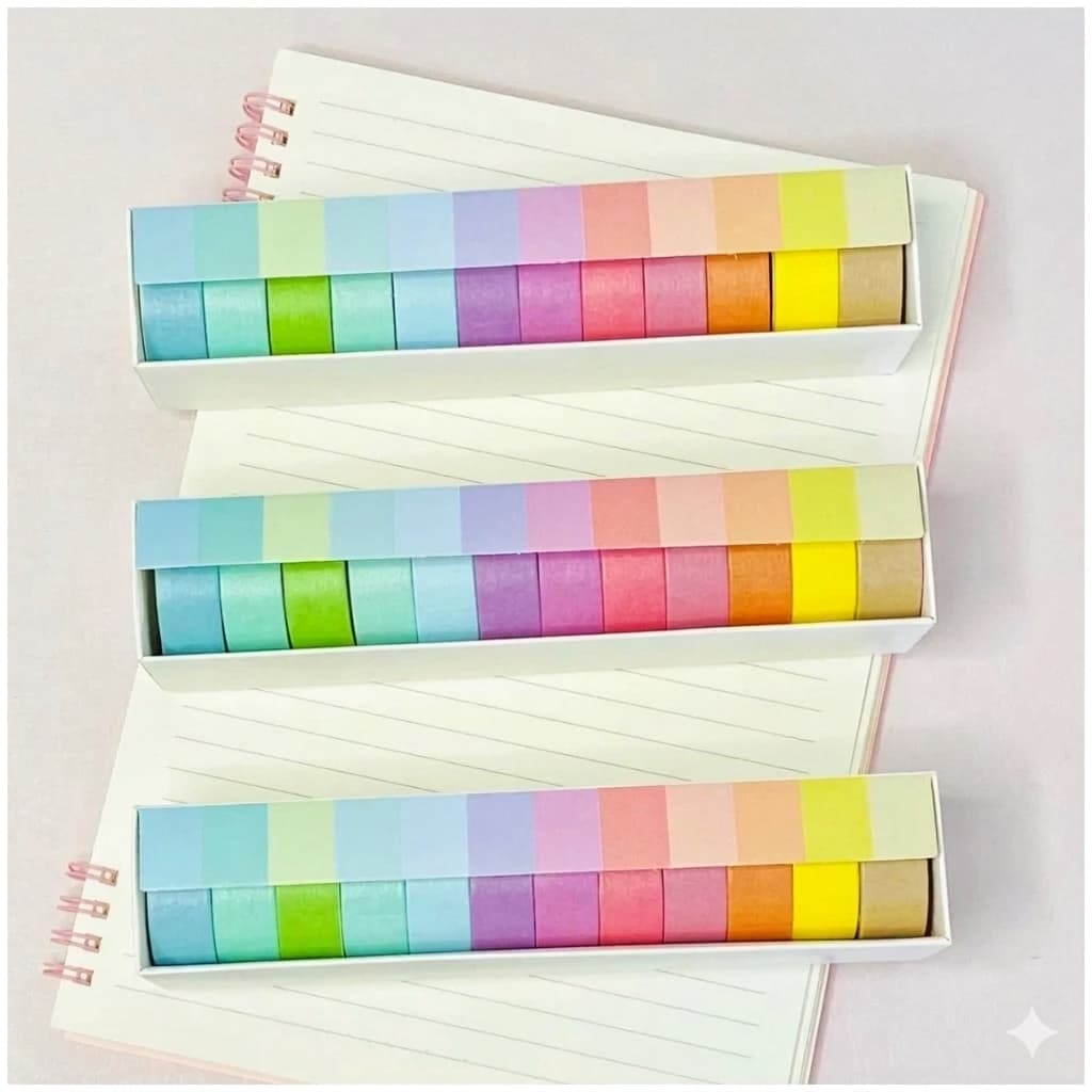 Fita Adesiva Decorativa Washi tape tom pastel com 12 unidades
