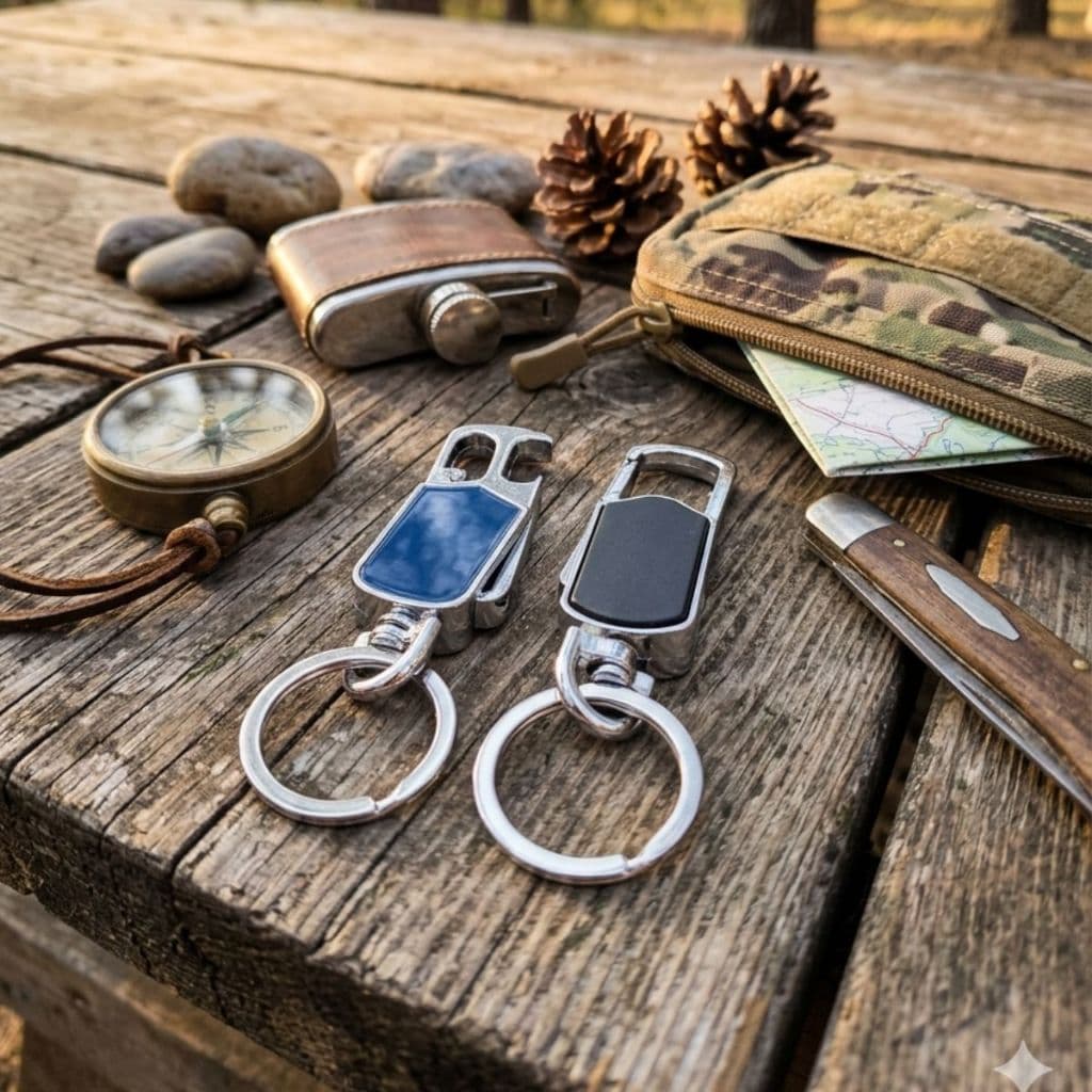 Kit 2 Chaveiro Mosquetão Resistente Com Abridor De Garrafa Preto E Azul Modelo 8013