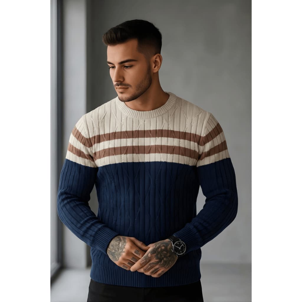 Sueter Masculino Listrado Tricot Premium Blusa de Frio Masculina Inverno