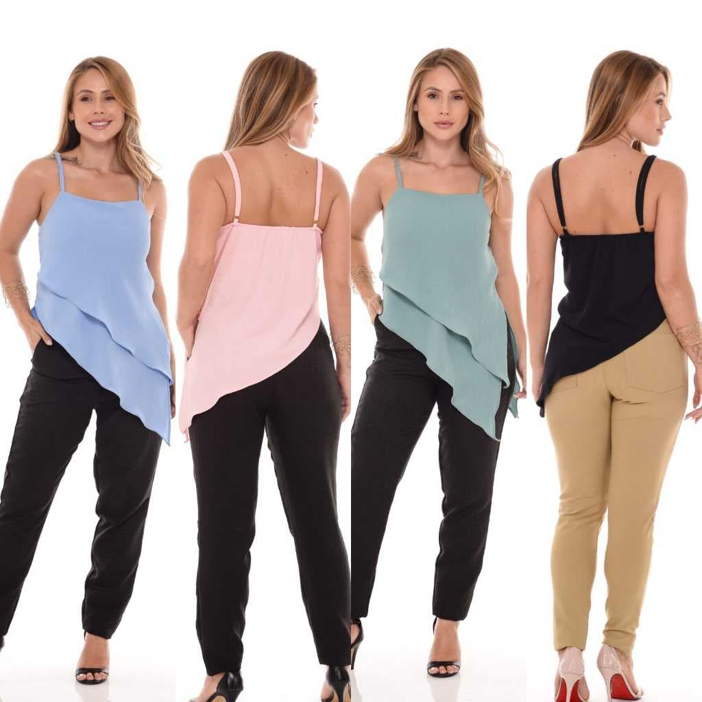 Blusa Regata Feminina Assimétrica Cruzada Com Alça Regulável social luxo