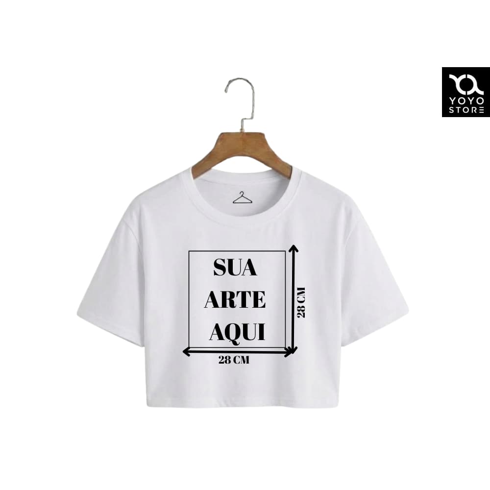 Blusa Cropped 1 Estampa Feminina 100% Algodão Frase ou Logo Personalizada, Sua Frase Sua Logo Ou Arte LEIA A DESCRIÇÃO