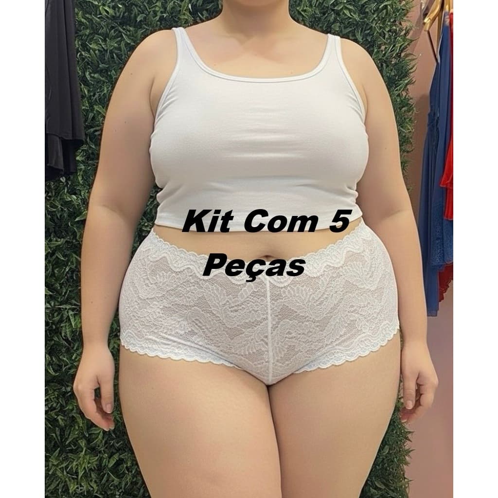 Kit 5 Calcinhas PLUS SIZE Calesson Shortinho de Renda lingerie Caleçon Sexy