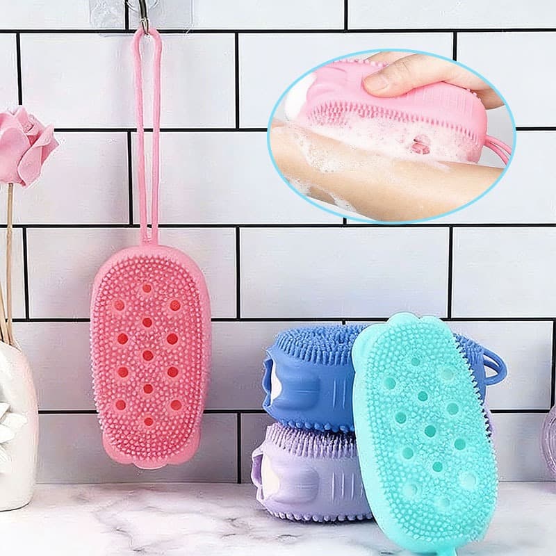 Escova de Banho Silicone Macia Com Esponja para Banho Esfoliação Limpeza - Esponja Bucha de silicone com porta sabão