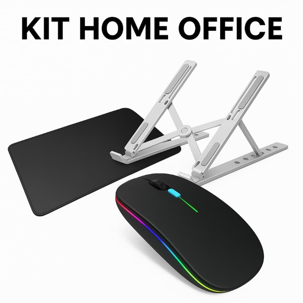 Kit Home Office Mouse Sem Fio Recarregavel Suporte Para Notebook Regulável Aluminio Mouse Pad Grande