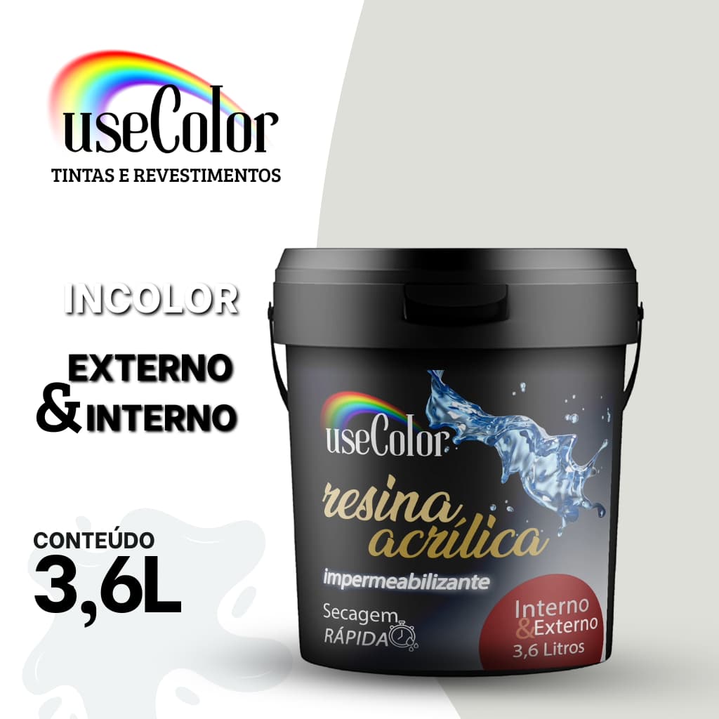 Resina Acrílica 3,6L Incolor Brilhante Base Água impermeável Multiuso