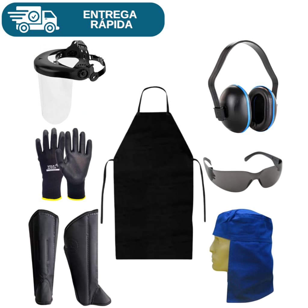 Kit Epi Operador De Roçadeira Cortador Grama Jardinagem Jardineiro Segurança Proteção Avental PVC