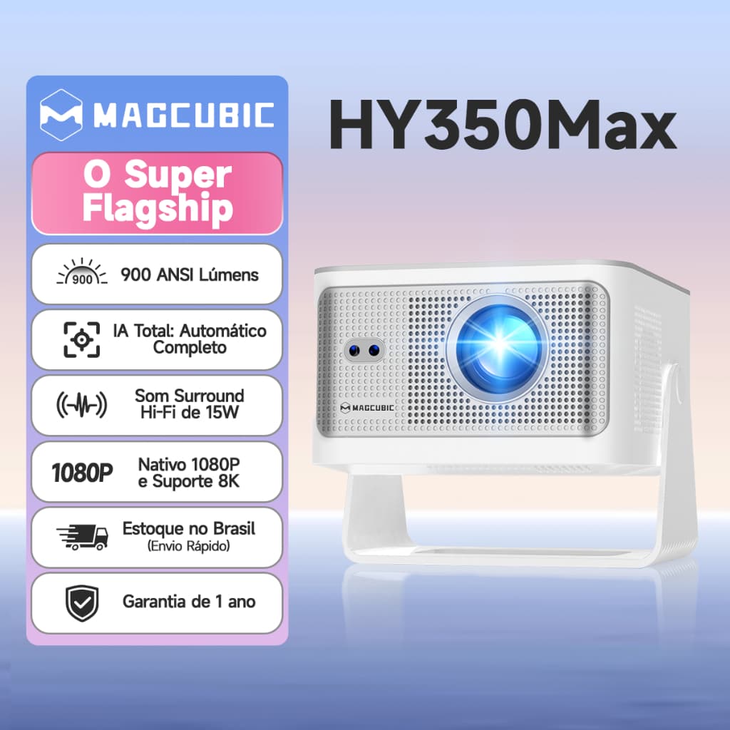 Magcubic Projetor HY350max 900ANSI Foco Automático Android 14 Correção Inteligente Alto-falante 15 W