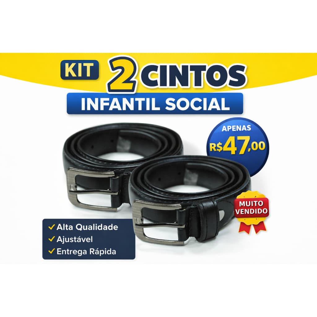 Kit De 2 Cintos Social Infantil Preto Menino Básico Elegante
