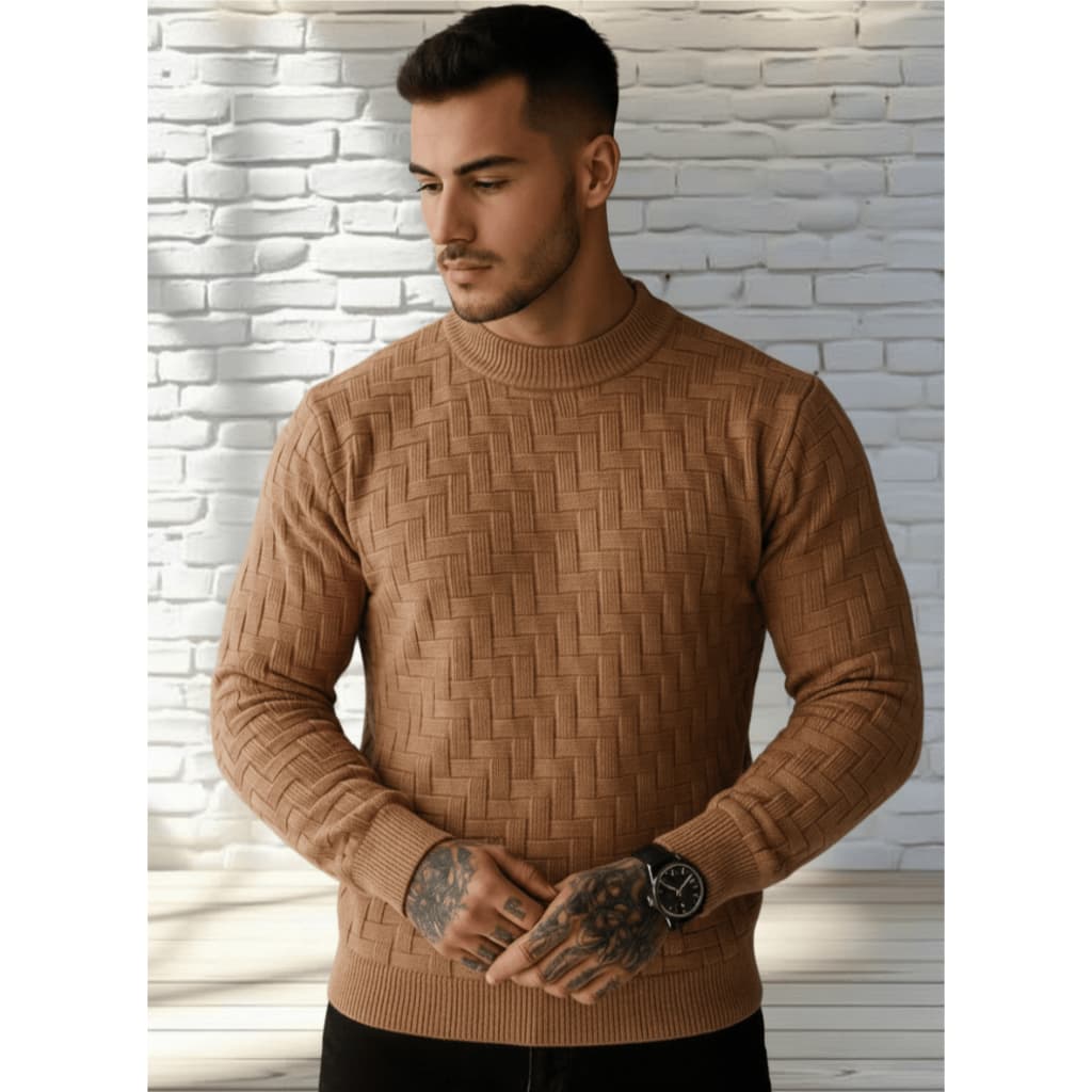 Suéter Masculino Estiloso Tricot Manga Longa Gola Alta Casual Texturizado Inverno 2026