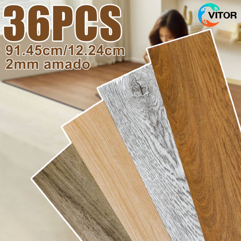 Adesivo de Piso Madeira Autocolante 24 ou 36 Peças Antiderrapante Lavável para Sala Quarto Cozinha VITOR