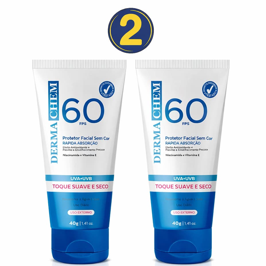 Kit 2 Protetor Solar facial FPS 60 DERMACHEM 40g